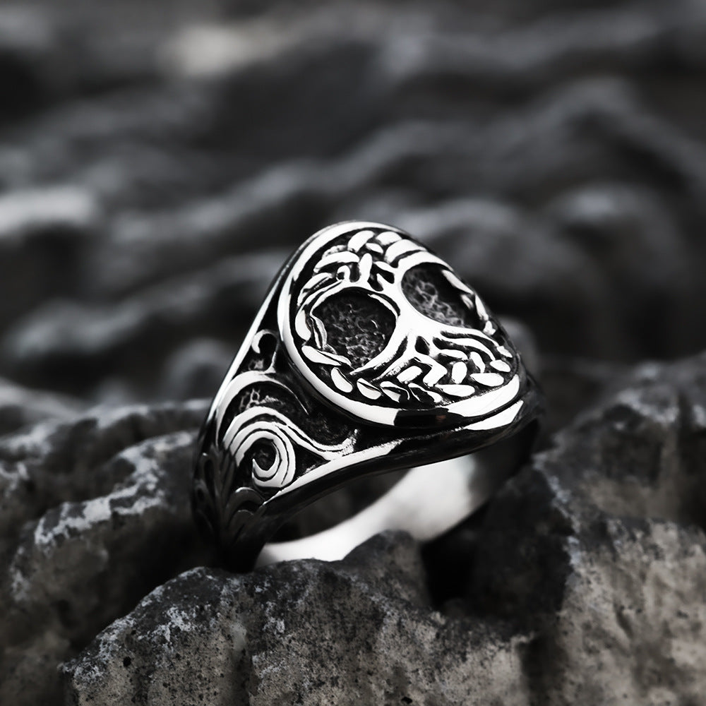 European And American Retro Stainless Steel Men's Ring Personalized Viking Tree Of Life Ring For Men