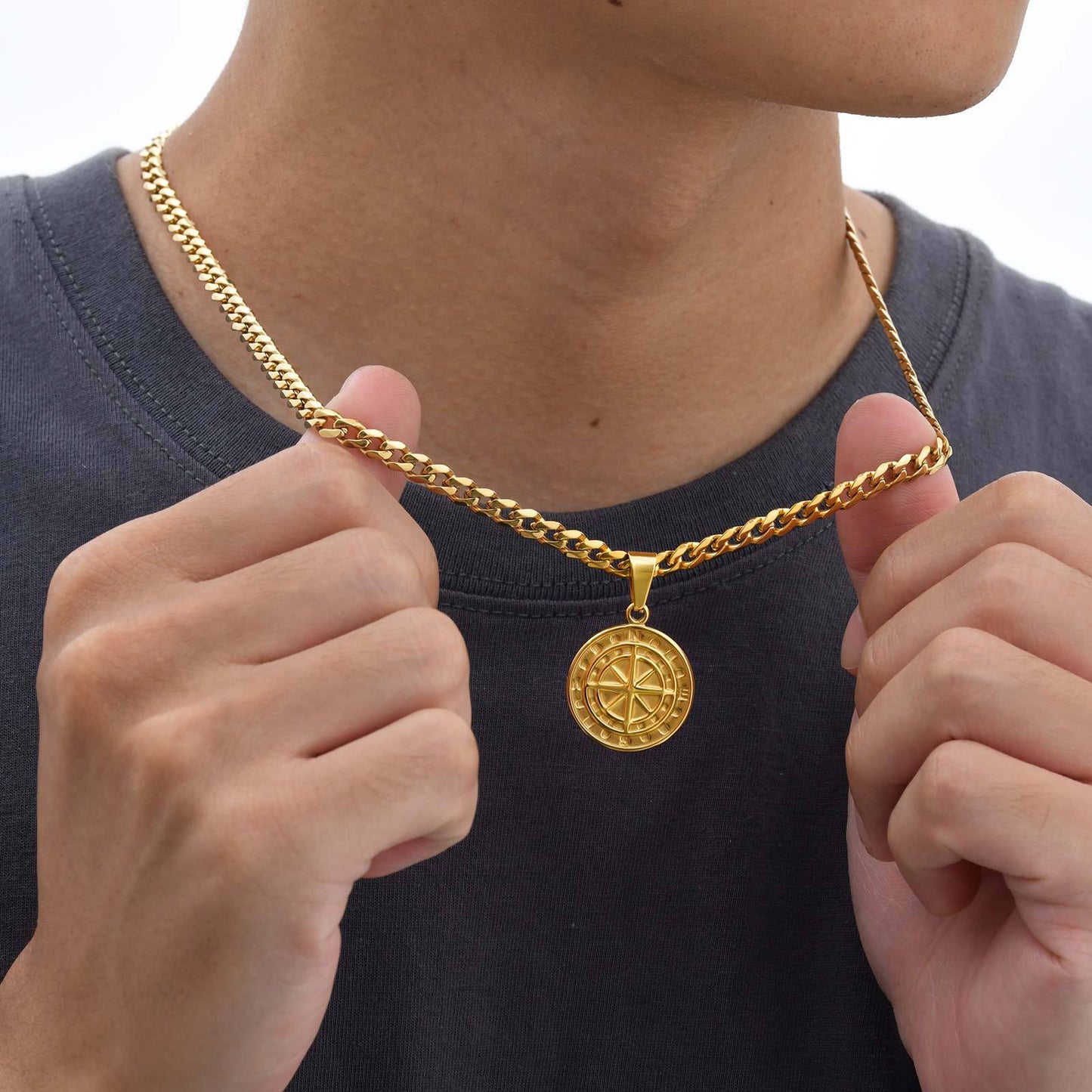 Planderful Stainless Steel Compass Pendant Necklace for Men