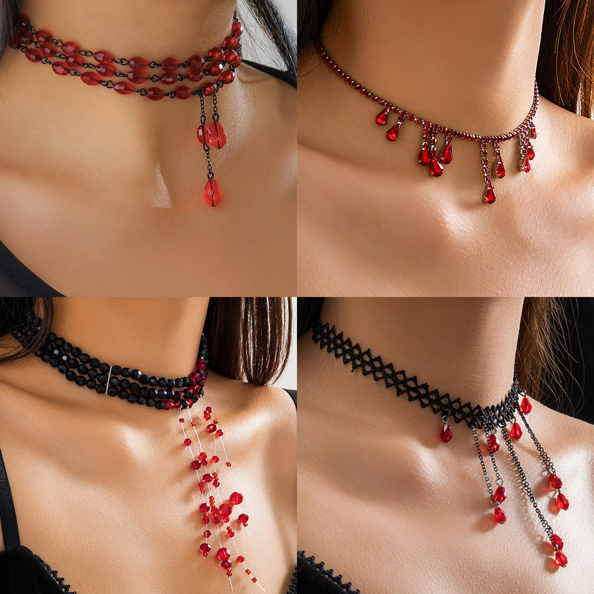 Gothic Style Multi-layer Necklace with Blood Dripping Tassels