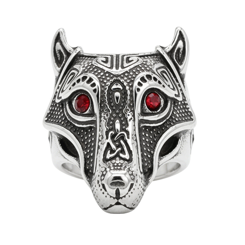 Planderful Viking Direwolf Zircon Eyes Titanium Steel Ring For Men Unisex Protection