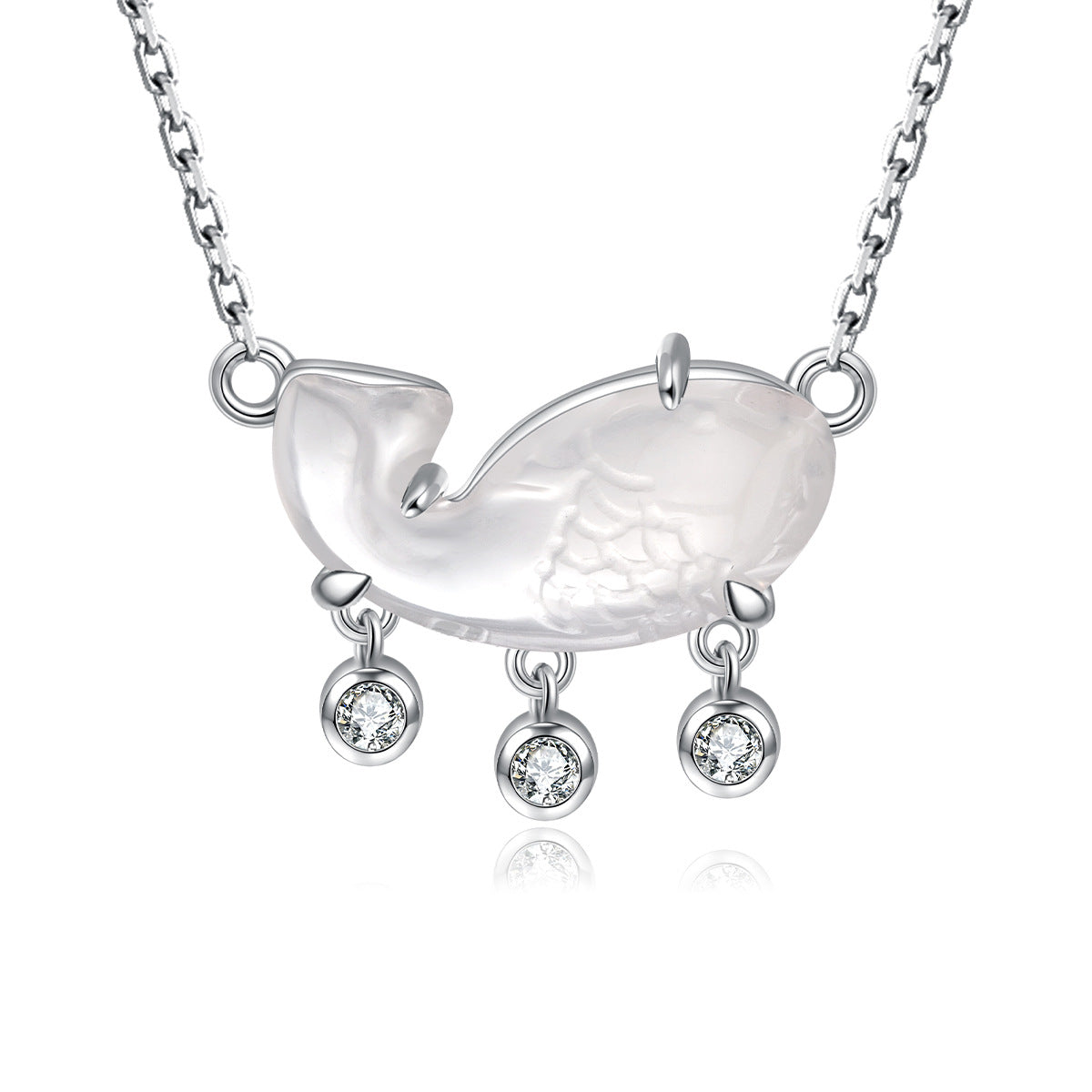 S925 Sterling Silver Natural Chalcedony Koi Necklace