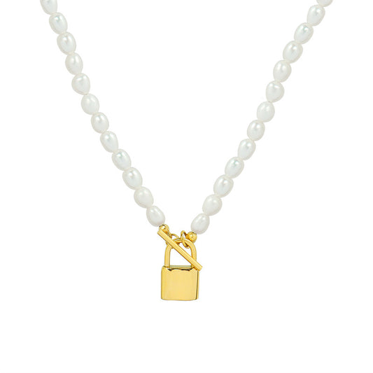 Chic 18K Gold Plated Pearl Necklace with OT Buckle Lock