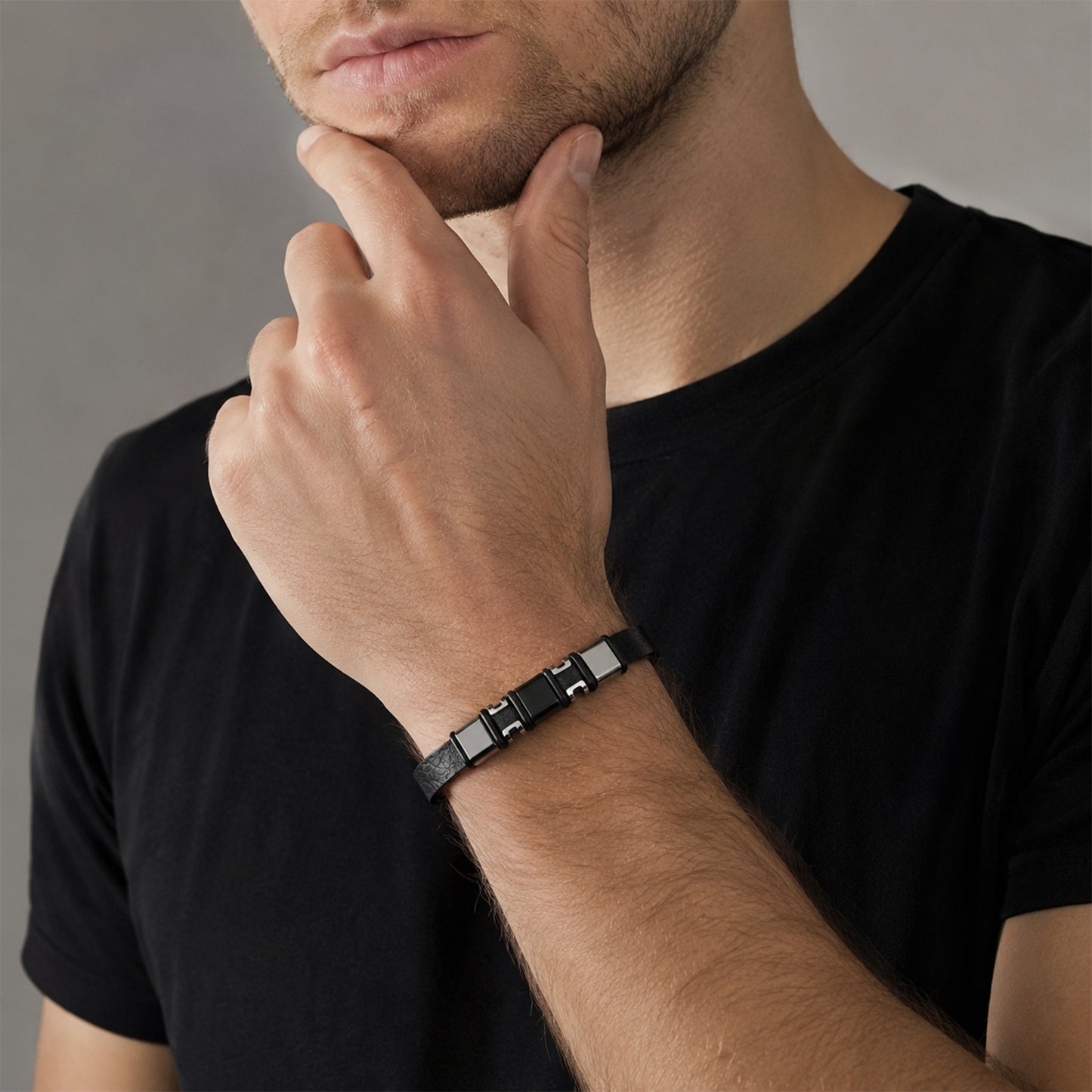 Planderful Everyday Genie Stainless Steel Leather Bracelet For Men And Unisex Versatile Trendy Statement Accessory