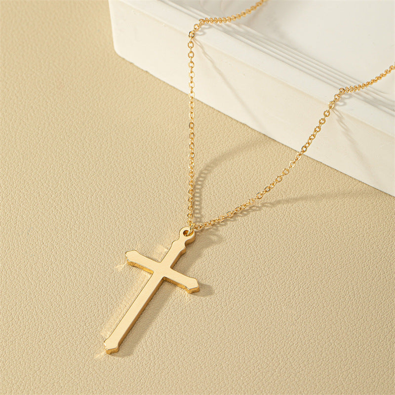 European and American Trendy Metal Cross Necklace Set with Customizable Collarbone Chain