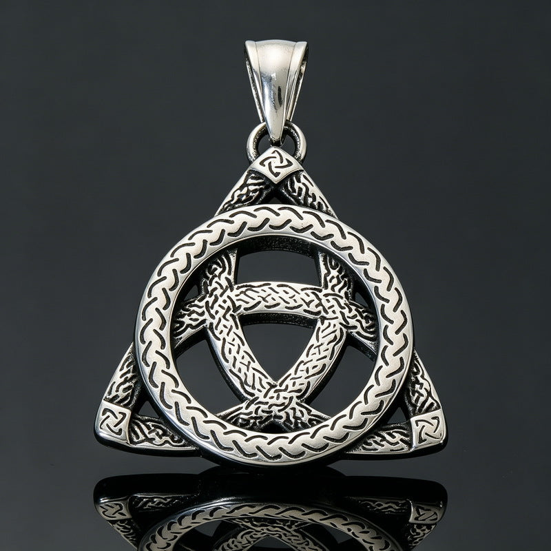 Nordic Celtic Symbol Retro Mysterious Sun And Moon Pentagram Inlaid With Opal Triangle Necklace