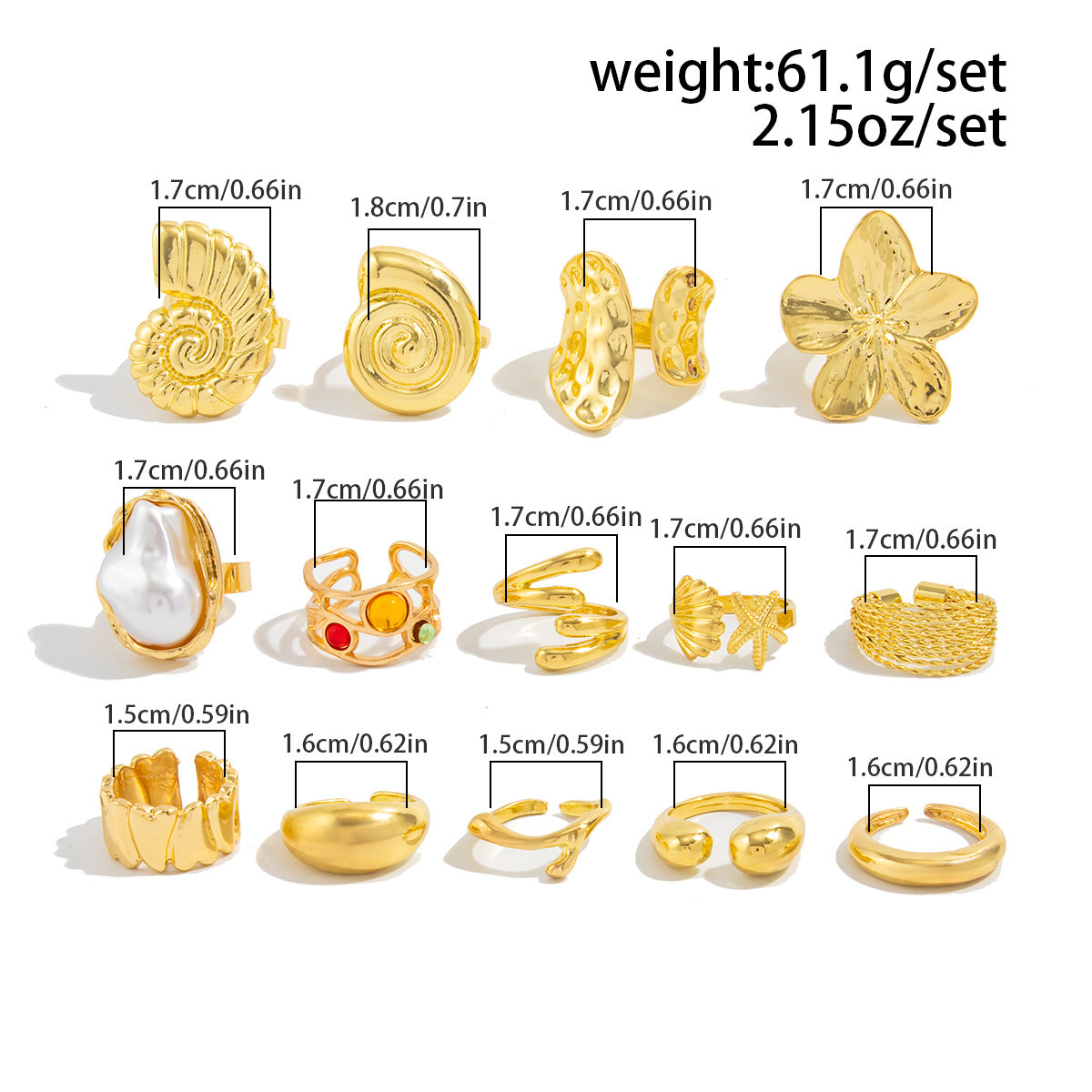 Planderful Vienna Verve Zircon Baroque Imitation Pearl Ring Set Statement Jewelry For Women