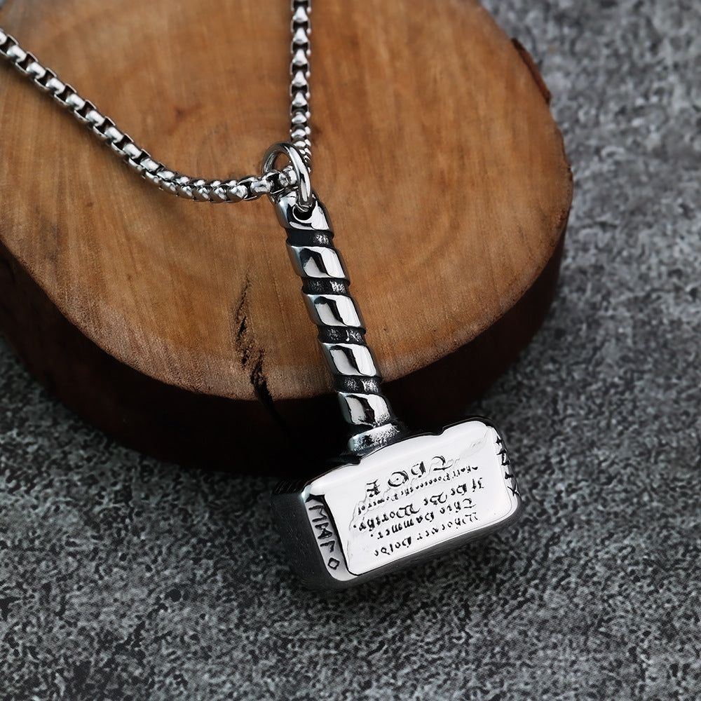 Planderful Thunder Hammer Pendant Necklace Titanium Steel Unisex Norse Legacy Jewelry For Men Women
