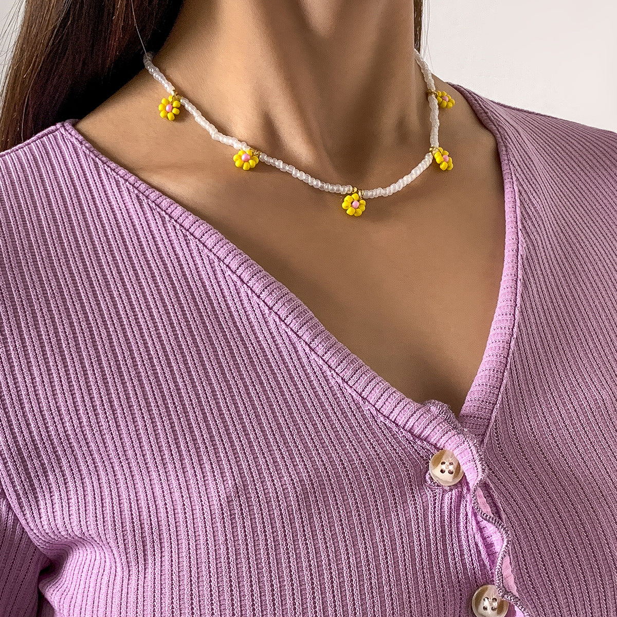 Planderful Vienna Verve Daisy Fringe Collarbone Necklace For Women Elegant Holiday Style
