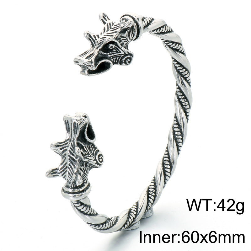 Nordic Viking Double-Headed Animal Head C-Shaped Open Bracelet Double-Headed Dragon