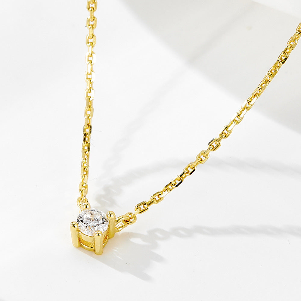 Planderful S925 Sterling Silver Zircon Pendant Necklace Four Prong Luxurious Setting For Women