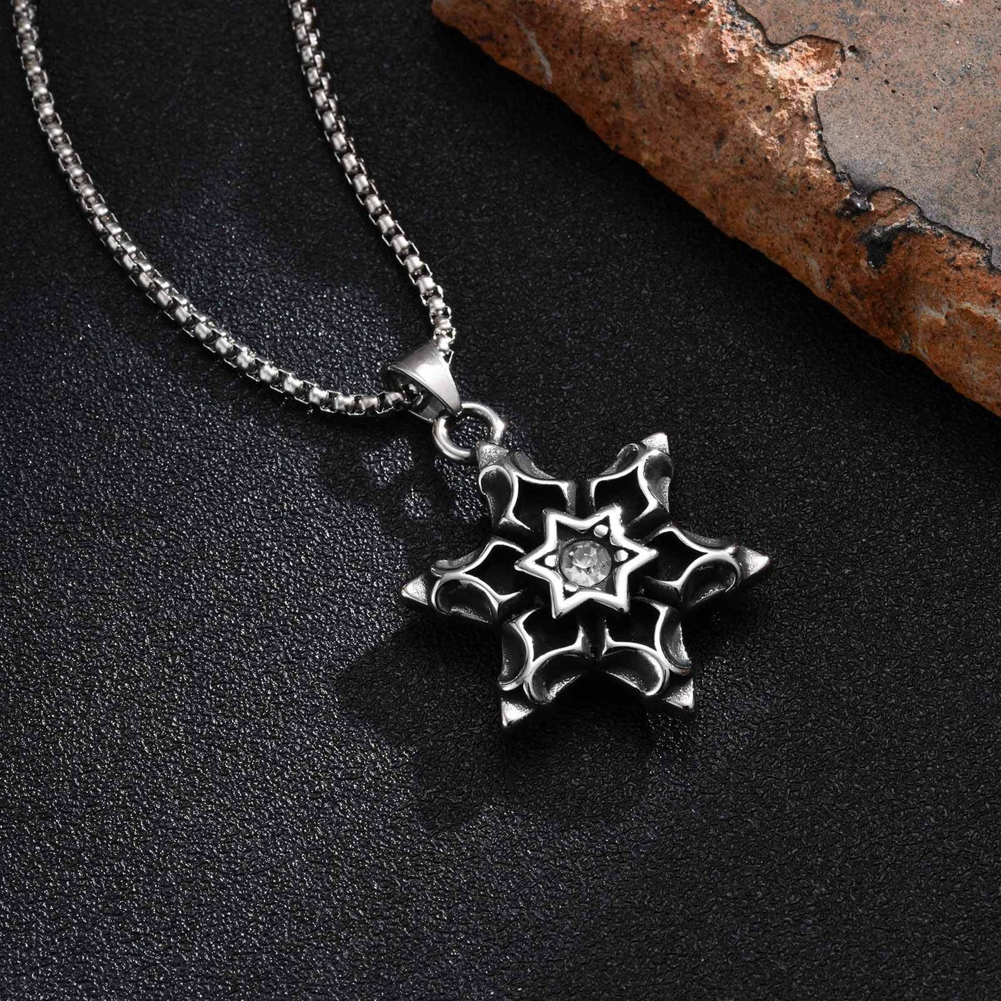 Stainless Steel Hexagram Pendant Necklace Street Art Men's – Titanium Steel