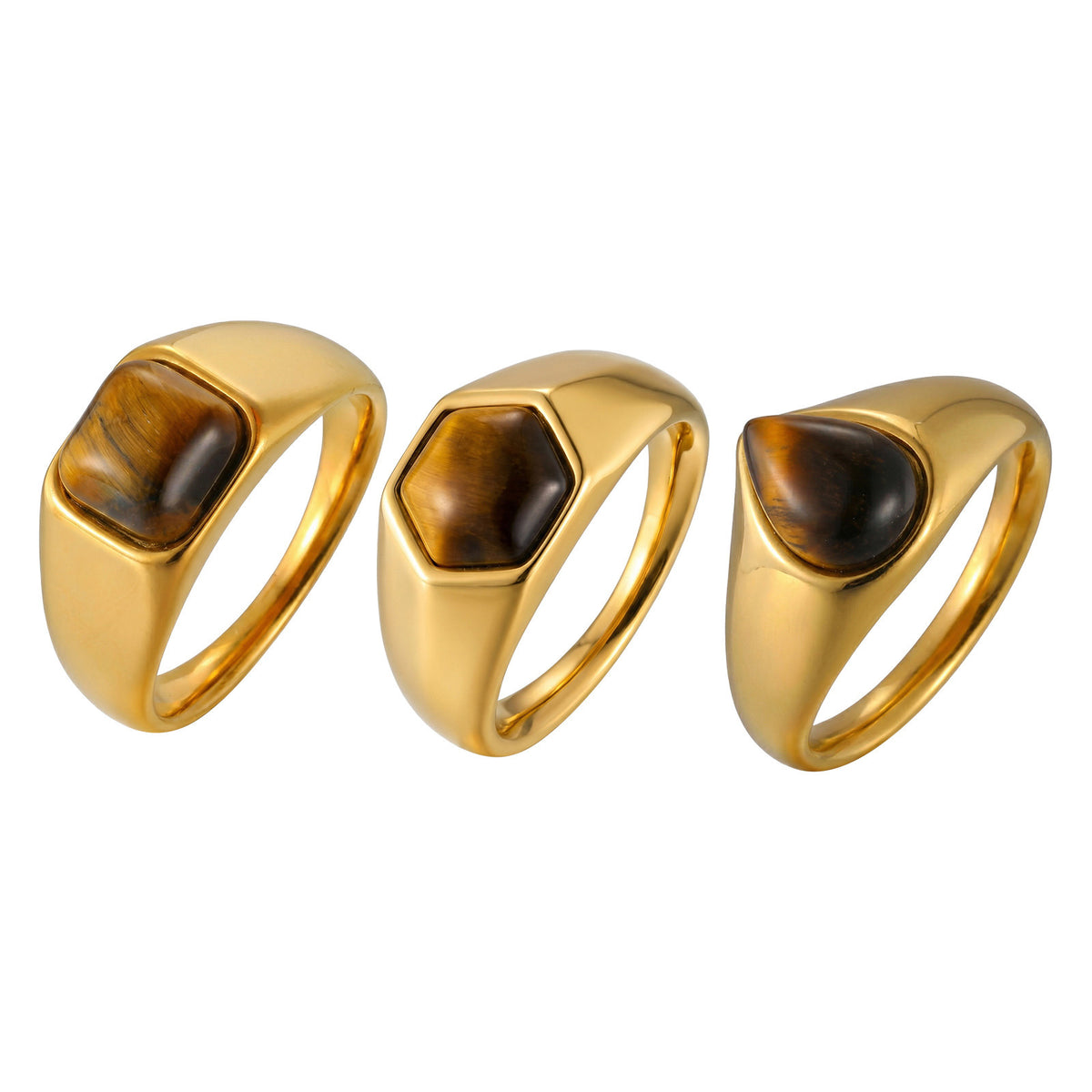 Stainless Steel Water Drop Natural Tiger's Eye Stone Oval Heart-Shaped Dongling Jade Ring