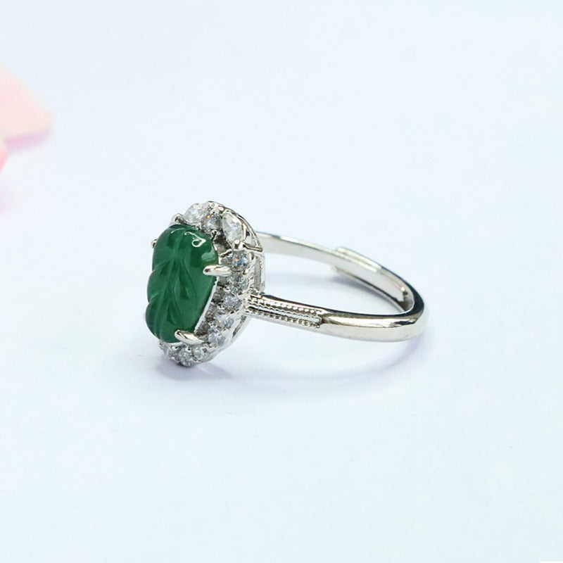 Jadeite Leaf 925 Silver Ring