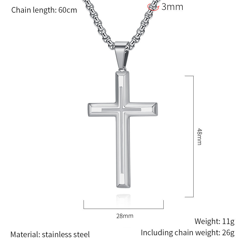 Planderful Stainless Steel Cross Necklace Unisex Pendant With Protection Statement Simple Neutral Style