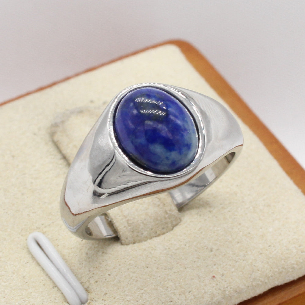 Planderful Everyday Genie Oval Stone Stainless Steel Ring For Men And Women Unisex Protection