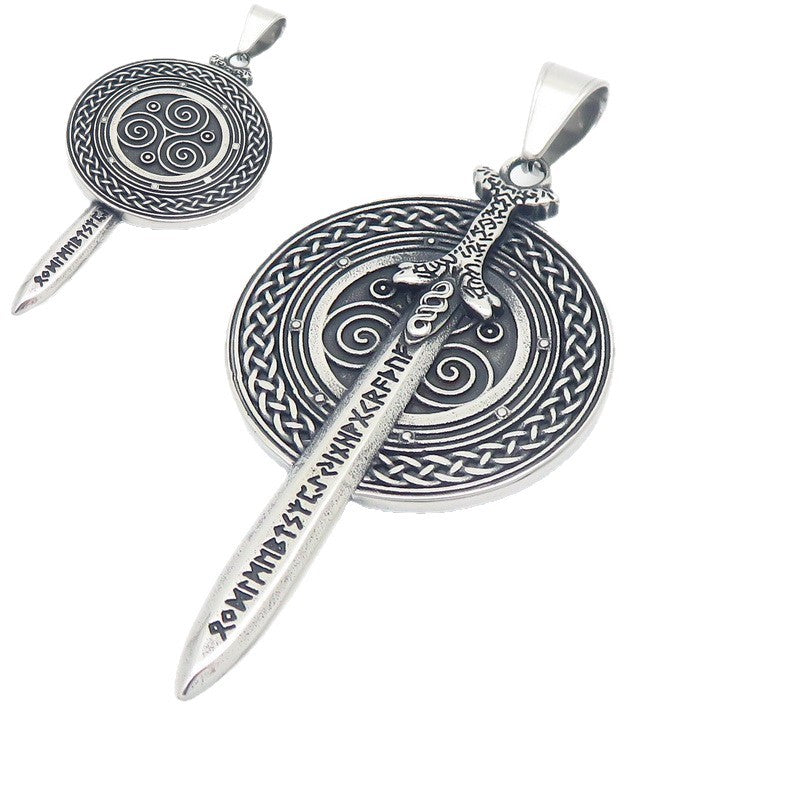 Steel Necklace Vintage Viking Warrior Sword Shield Pendant For Men Everyday Wear Gift Planderful
