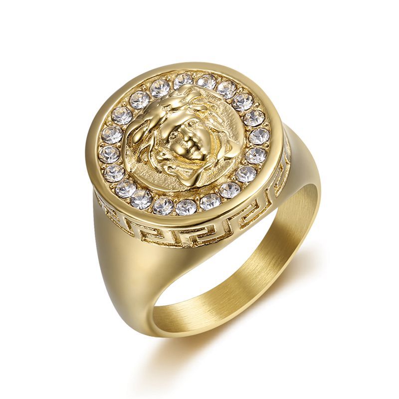 Planderful Everyday Genie Hip Hop Ring Titanium Steel Gold Plated Ancient Greek Mythology For Men And Women Size 7 To 13