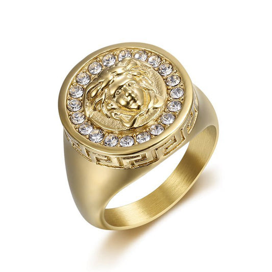 Planderful Everyday Genie Hip Hop Ring Titanium Steel Gold Plated Ancient Greek Mythology For Men And Women Size 7 To 13