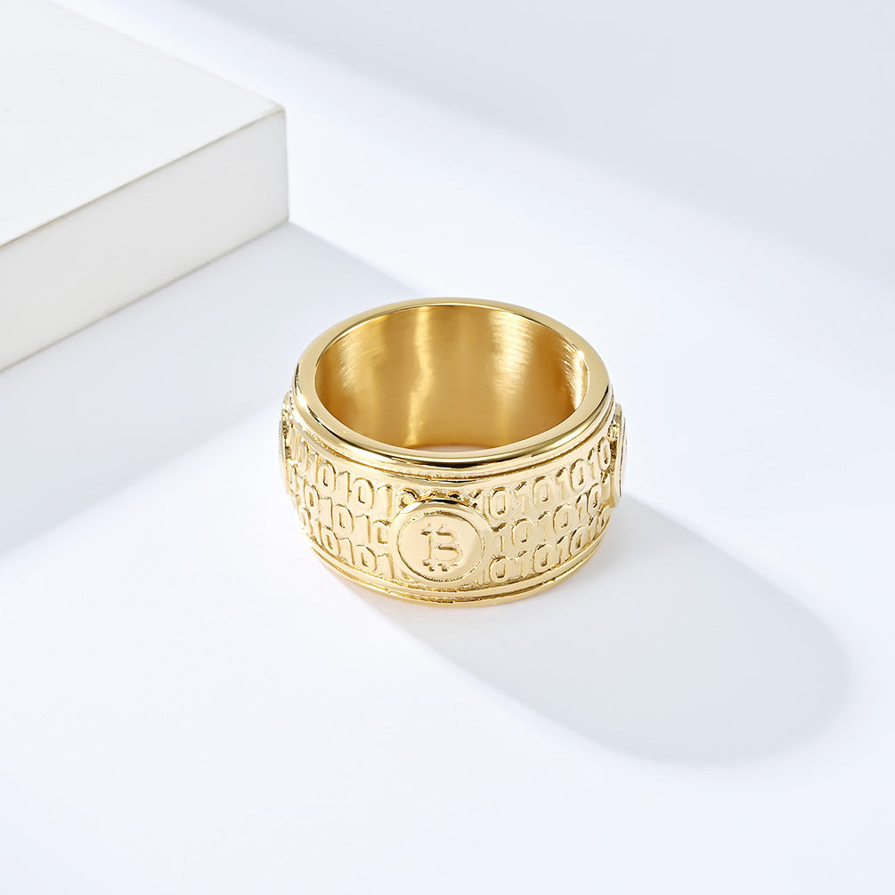 Cross-Border European Bitcoin Titanium Steel Ring for Men