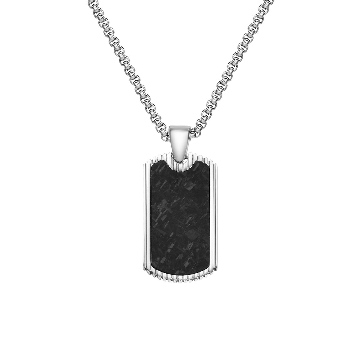 Carbon Fiber Dog Tag Stainless Steel Necklace