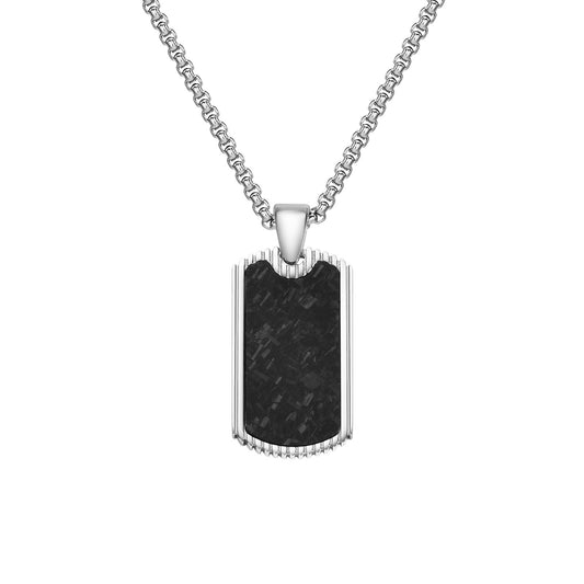 Carbon Fiber Dog Tag Stainless Steel Necklace