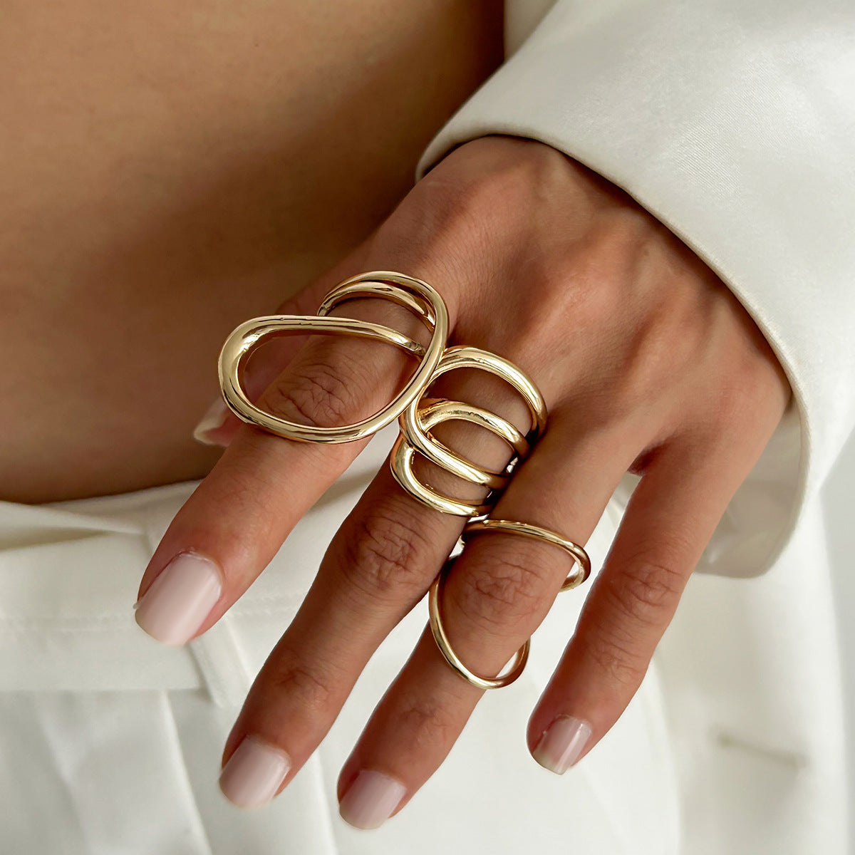 Planderful Geometric Line Ring for Women Hollow Joint Minimalist Statement Jewelry Vienna Verve