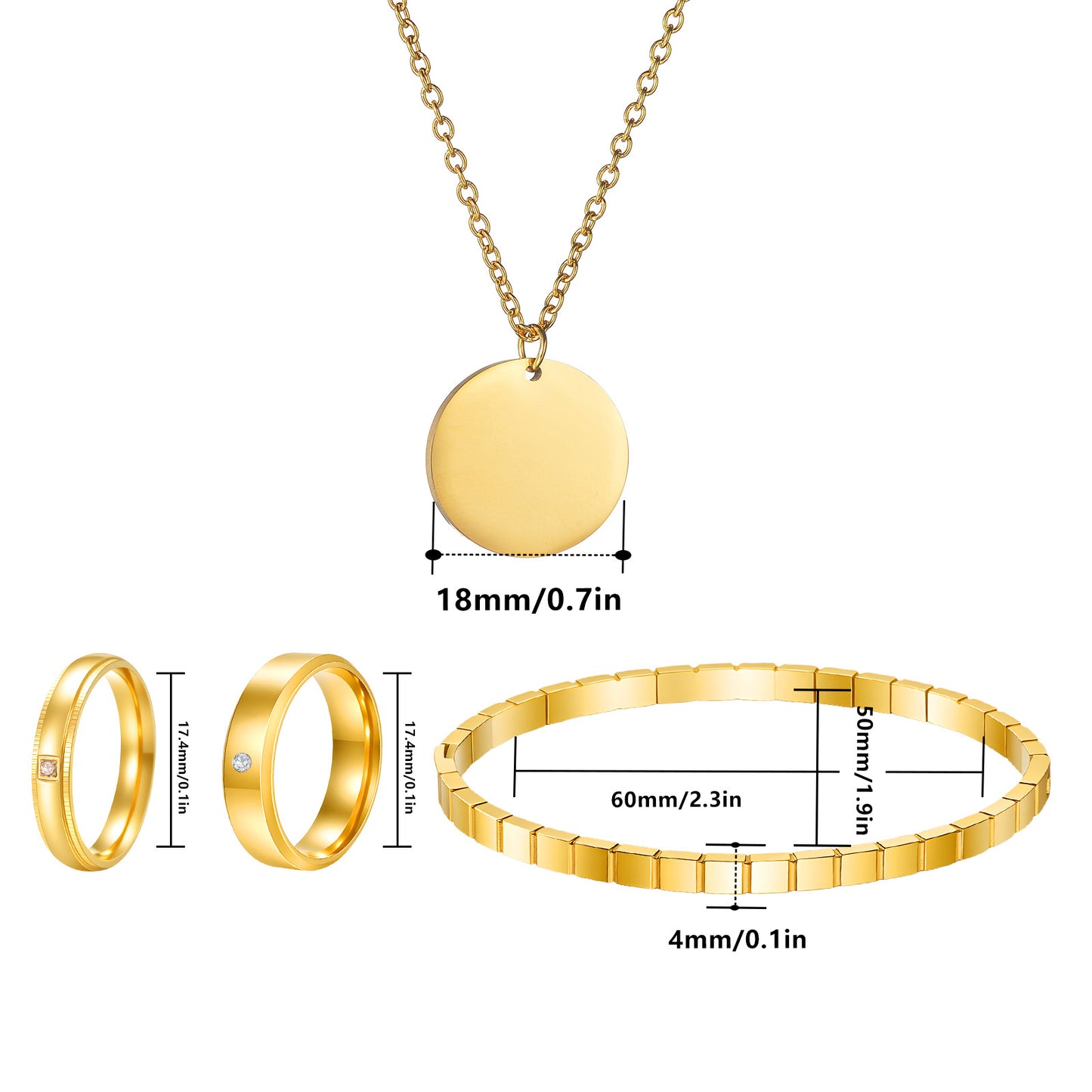 Planderful Everyday Genie Zircon Ring Bracelet Necklace Set Stainless Steel Four Piece Unisex Light Luxury Personalized