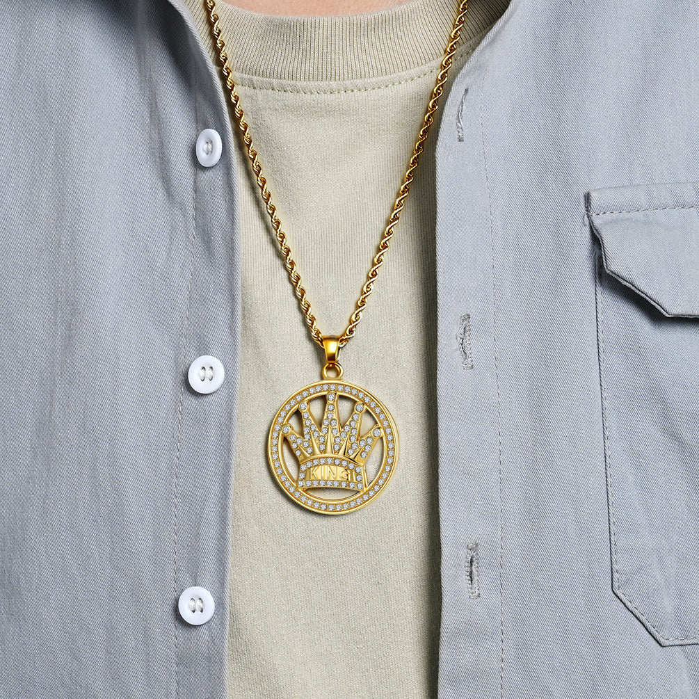 Crystal Crown King Pendant — Silver or Gold