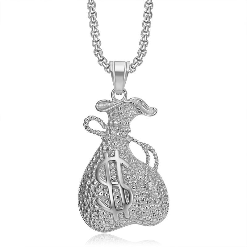 Planderful Everyday Genie Hip Hop Dollar Bag Pendant Necklace Gold Plated Stainless Steel For Urban Fashion Fans