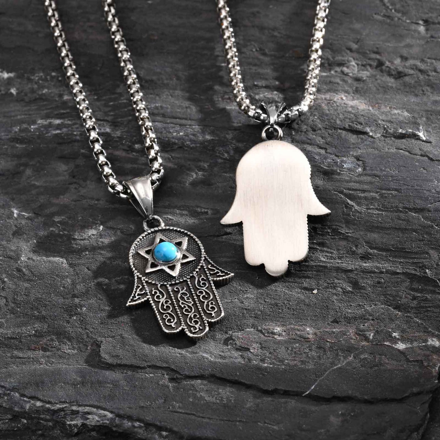 Planderful Stainless Necklace Men Hexagram Fatima Pendant