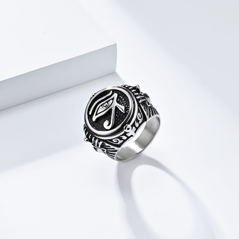Cross-Border Retro Egyptian Pharaoh Eye of Horus Ring for Men