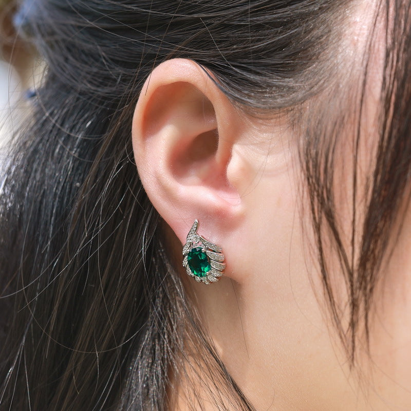 S925 Sterling Silver Lab-Grown Emerald Signature Stud Earrings