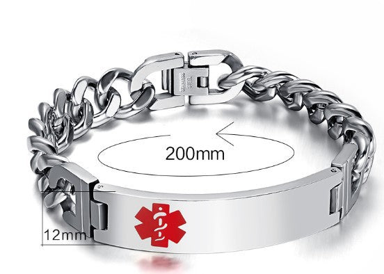 Curved Brand Medical Logo Stainless Steel Bracelet for Men