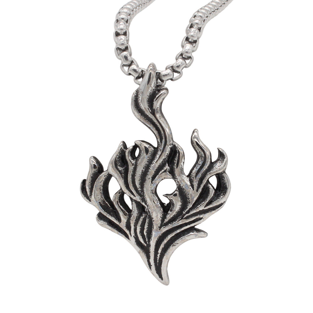 Planderful Jewelry Mens Titanium Pendant Vintage Flame