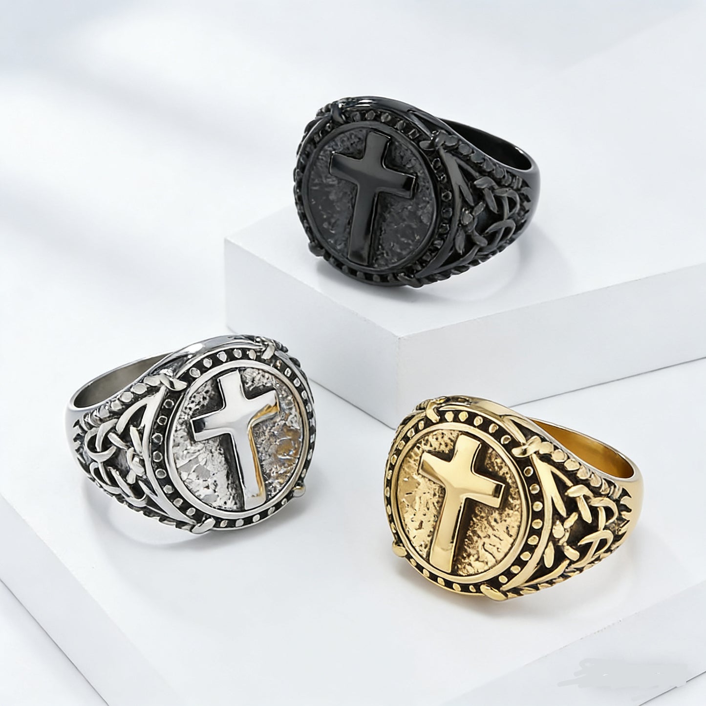 Steel Ring - Vintage Cross Ring For Men Stainless Steel Jewelry By Planderful Everyday Genie