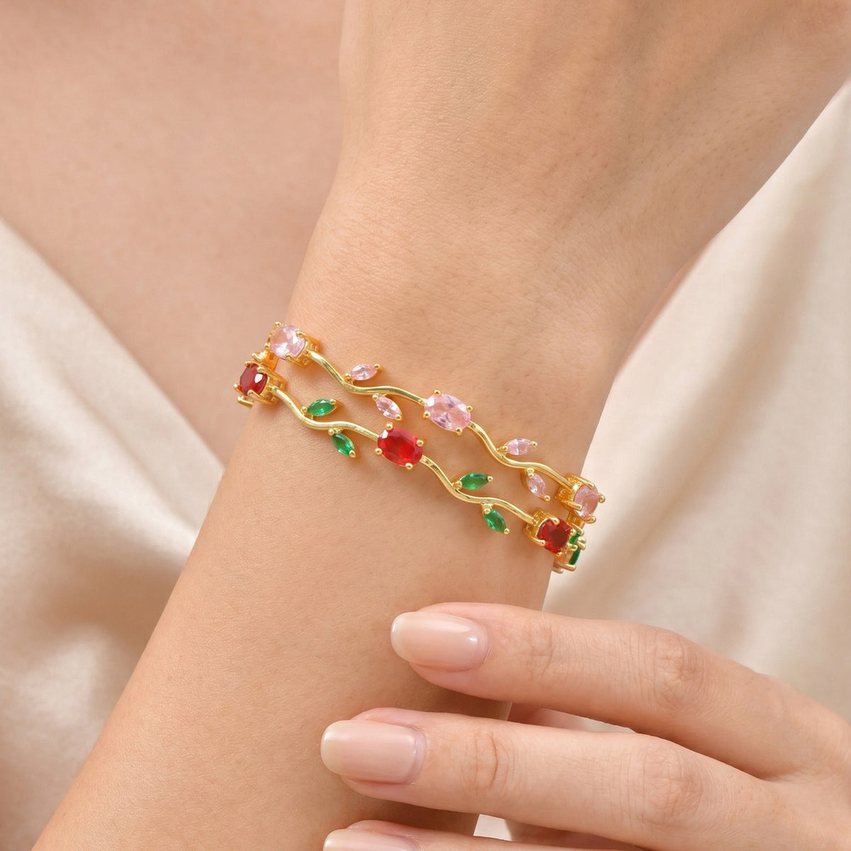 Flower Rose Zircon Copper Bracelet