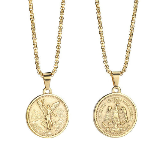 1. Planderful Stainless Steel Coin Pendant Necklace Gold Tone Unisex Gift For Couples And Lovers