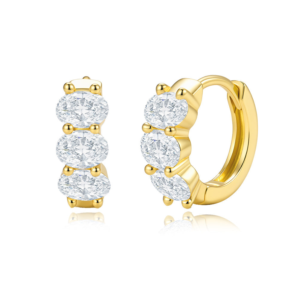 Oval Zircon Ring Earrings Ear Buckle Sterling Silver Earrings