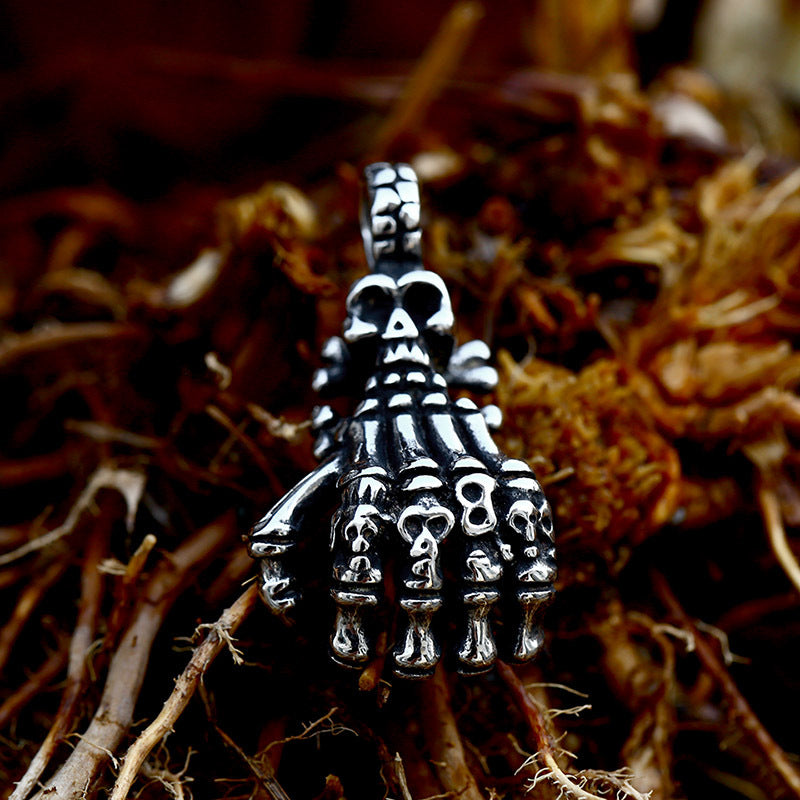 Punk-Inspired Titanium Steel Skull and Bone Pendant Jewelry for Men - Wholesale Retro Style