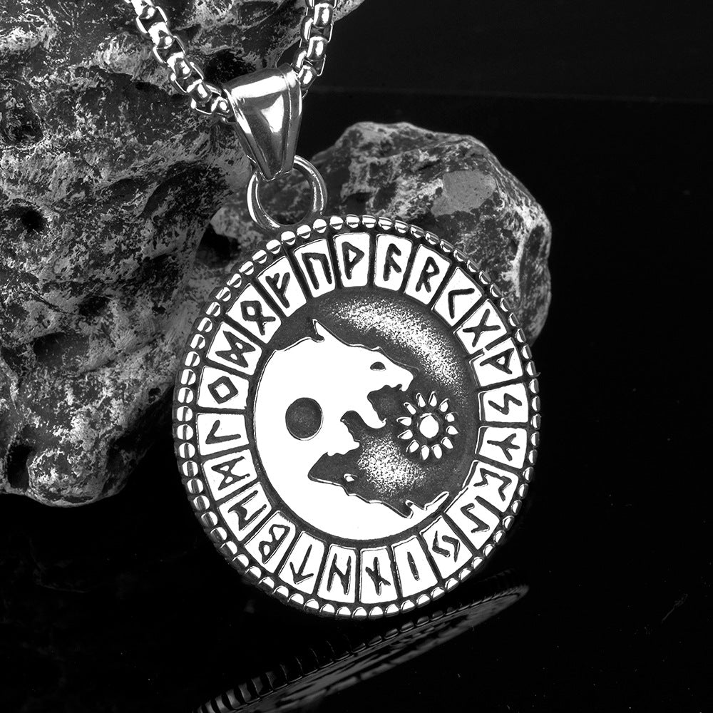 European And American Jewelry Wholesale Titanium Steel Men's Pendant Necklace With Retro Viking Rune Bear Pattern