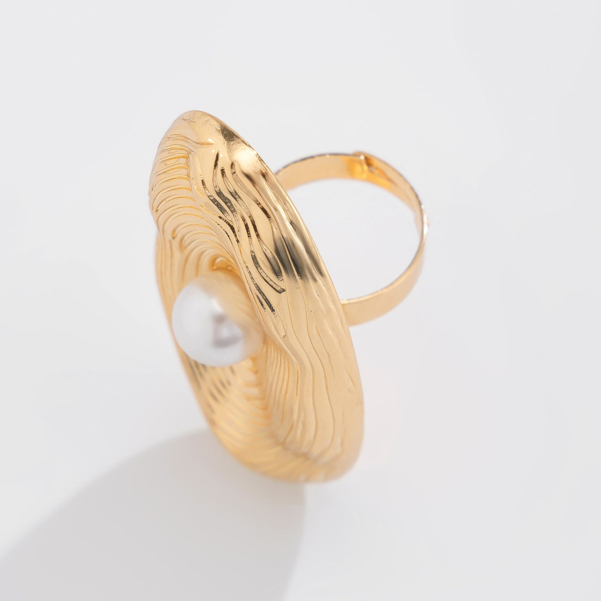 Planderful Vienna Verve Imitation Pearl Ring Open Wind Fold Metal Ring For Trendy Women And Gift Seekers