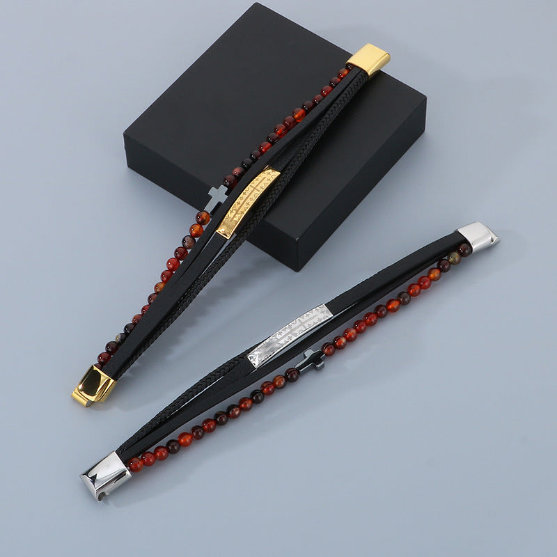 Planderful Men's Titanium Steel Cross Braided Rope Bracelet