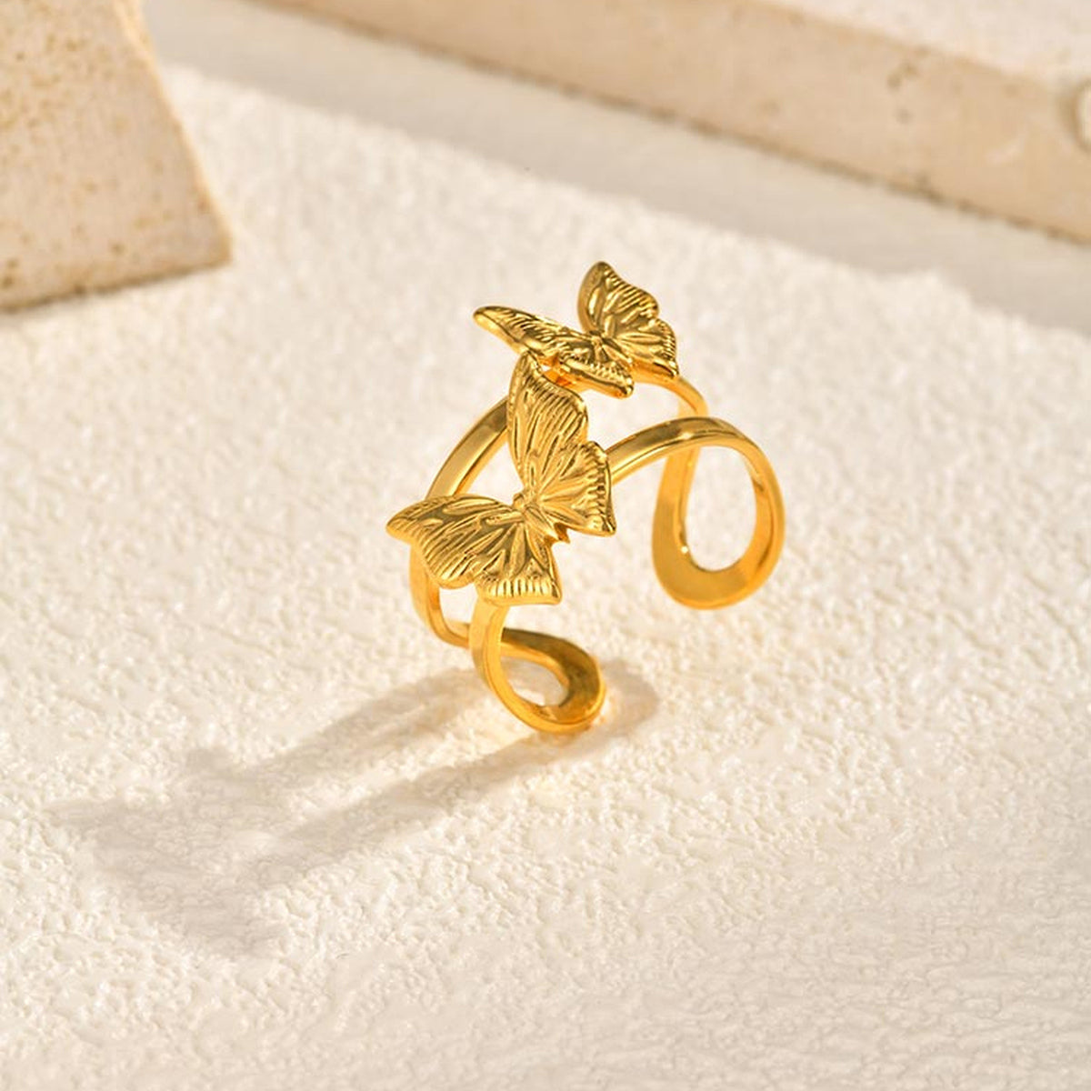 Stainless Steel Cold Wind – Butterfly Heart-Shaped Open Ring