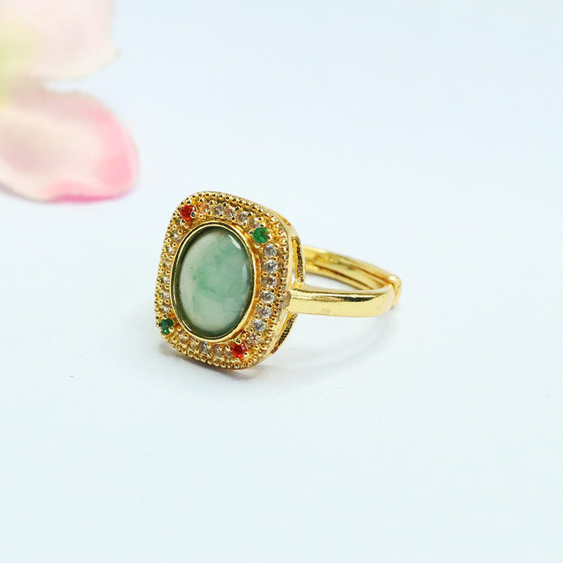 Blue-Water Jadeite Vintage Square Ring