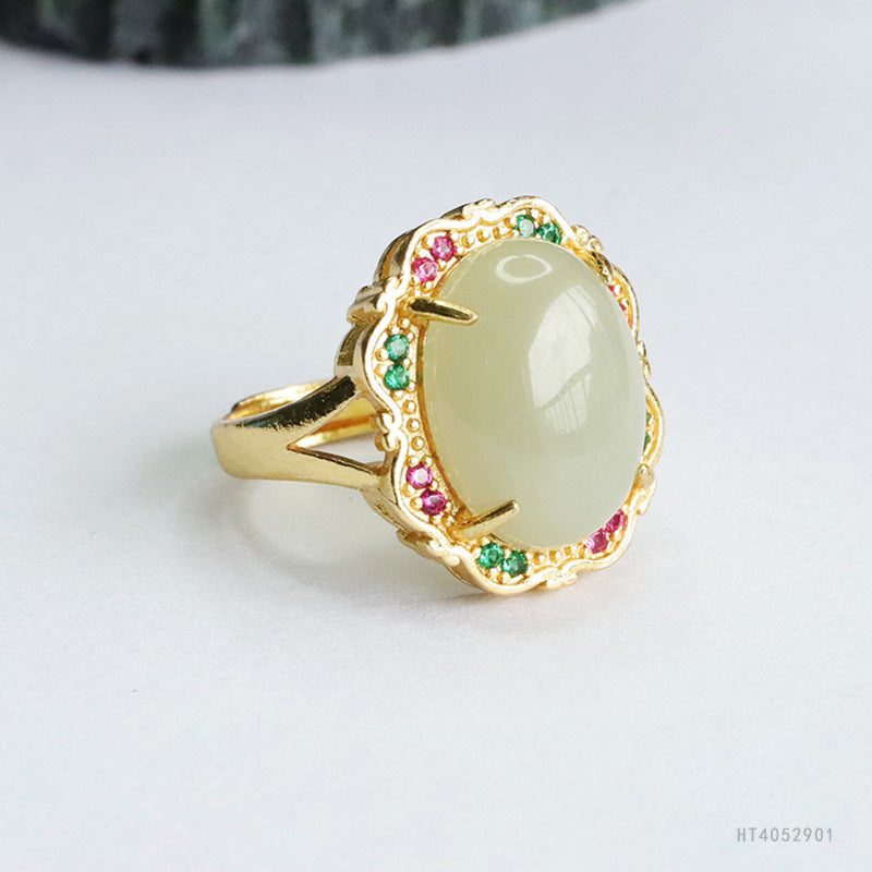 Qingshui Hetian Jade Petal Ring