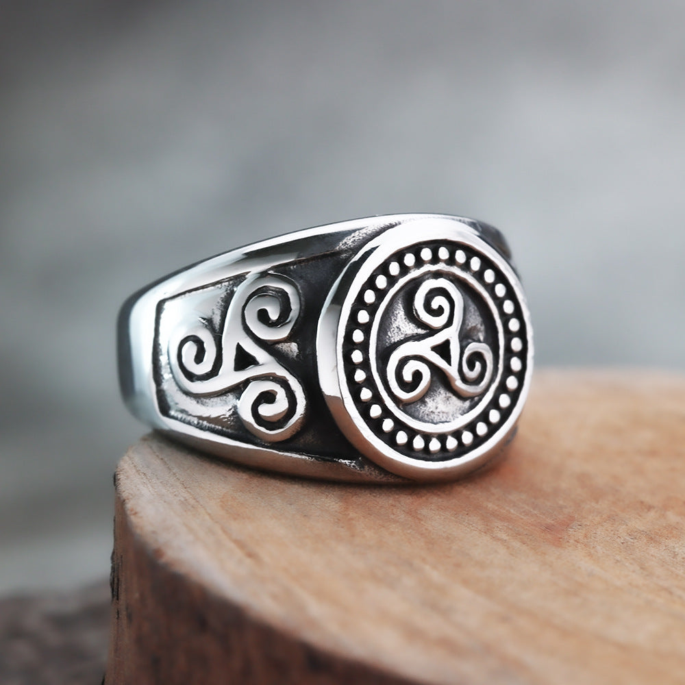 European And American Retro Stainless Steel Men's Ring Personalized Viking Symbol Vortex Ring