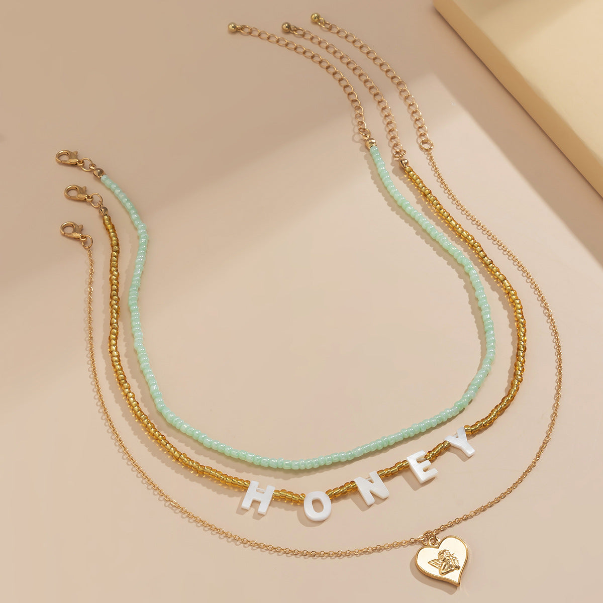 Honey Letter Necklace Stacked Portrait Beaded Heart By Planderful Vienna Verve For Women Chic Statement Jewelry