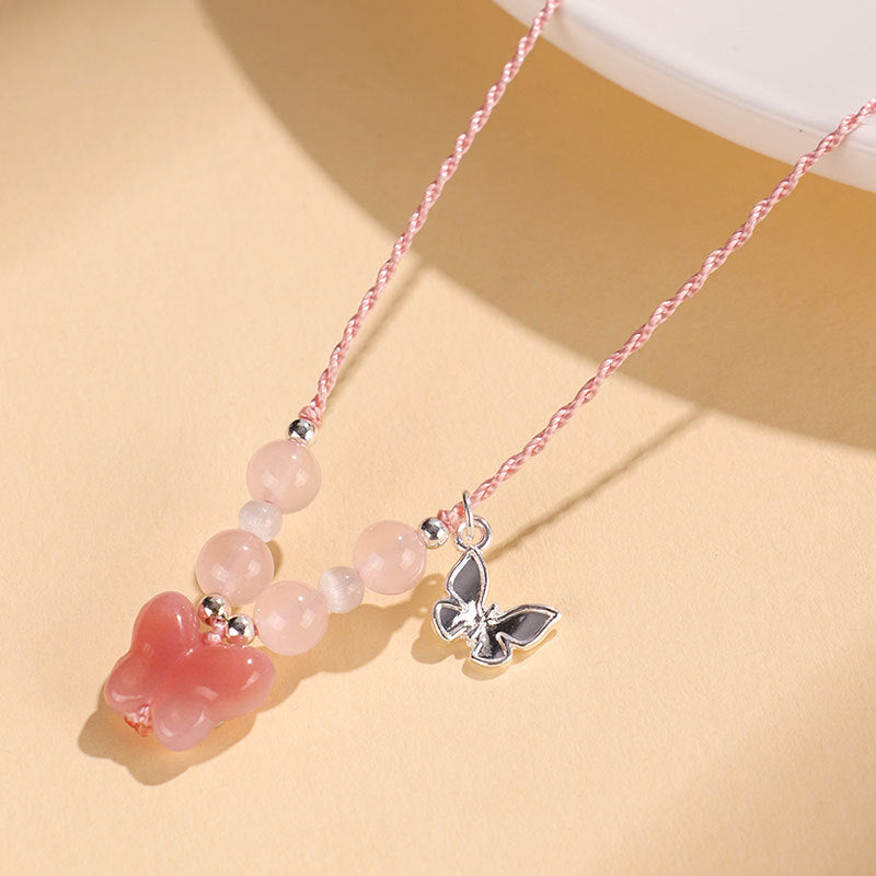 Rose Quartz Agate Butterfly Cat's Eye Necklace