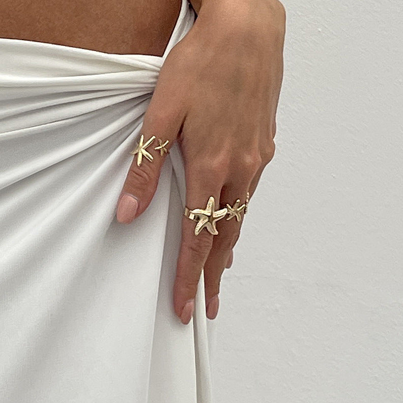 Planderful Vienna Verve Starfish Shell Ring Vacation Style For Women Ocean Inspired Statement Jewelry