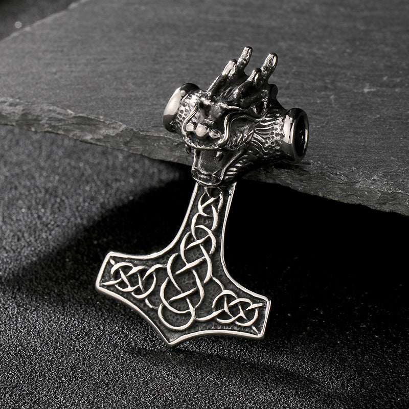 Retro Animal Pendant, Nordic Viking Wolf Head, Lion Head, Goat, Thor'S Hammer, Titanium Necklace